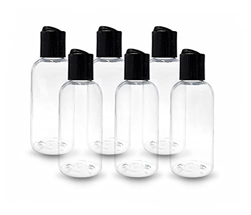 ljdeals 4 oz Clear Plastic Empty Bottles with Black Disc Top Caps, Refillable Containers for Shampoo, Lotions, Cream and more Pack of 6, BPA Free, Made in USA