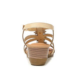 ♡QueenBB♡ Womens Wedge Sandals Summer Rhinestone Bohemian Beaded Ankle Strap Beach Wear Sandal Khaki