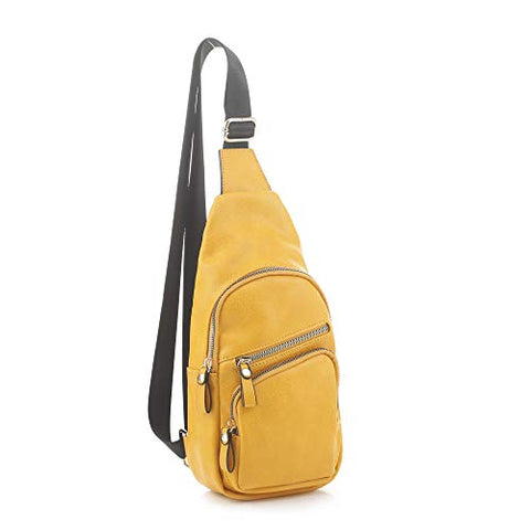 EMPERIA Faux Leather Small Sling Backpack Multipurpose Chest Bag Hiking Travel Daypack Rushsack Outdoor Mustard