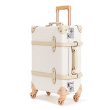 NZBZ Luxury Vintage Trunk Luggage Sets with Spinner Wheels and Tsa lock Genuine Leather Retro Suitcase (White, 24"+12")