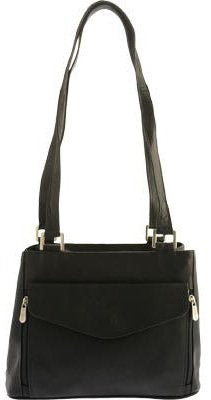 Piel Leather Double Compartment Shoulder Bag, Black, One Size