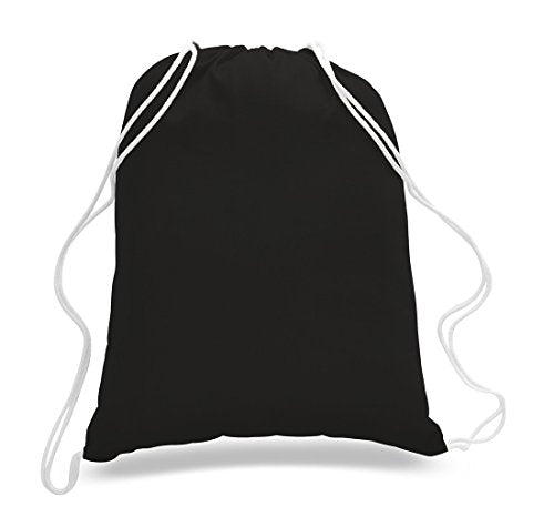 (6 Pack) Set of 6- Durable Cotton Drawstring Tote Bags (Black)