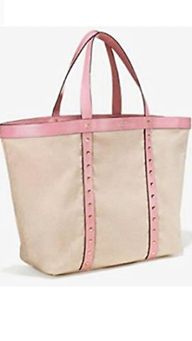Victoria'S Secret 2017 Large Canvas Tote Shoulder Bag Pink Studded Faux Leather