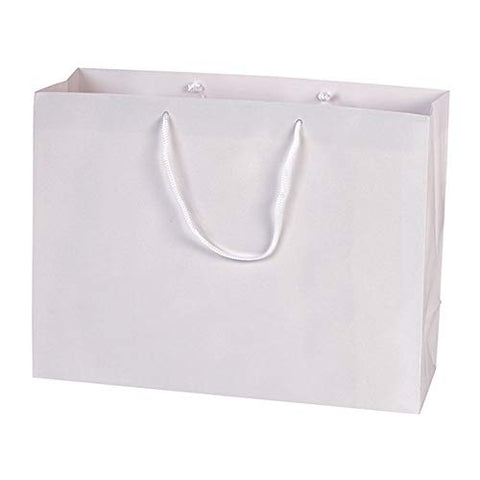 GHP 100-Pcs 16"x6"x12"-Size Glossy Laminated White Euro-Tote Bags w White Rope Handle