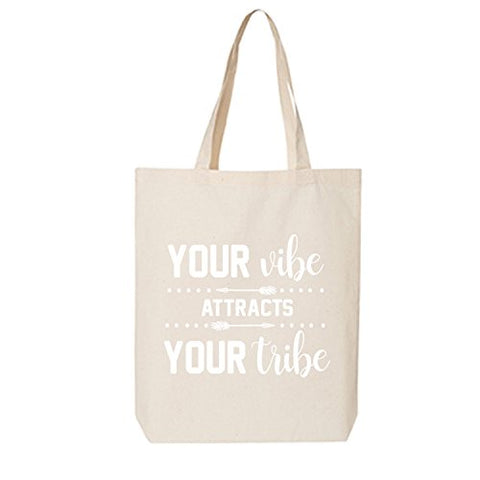 Your Vibe Attracts Your Tribe Cotton Canvas Tote Bag In Natural - One Size