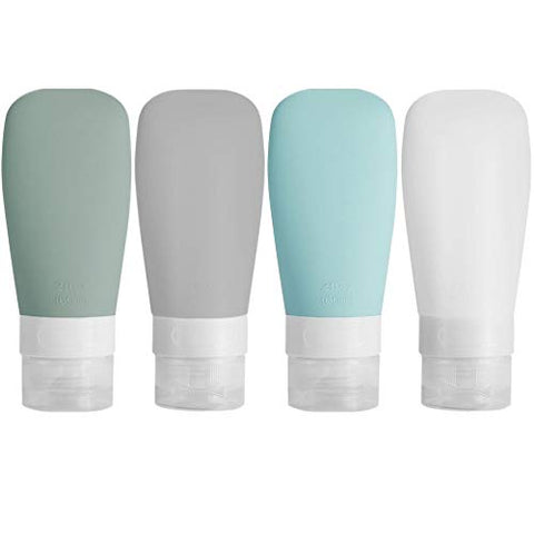 Silicone Travel Bottles, Vonpri Leak Proof Squeezable Refillable Travel Accessories Toiletries Containers Travel Size Cosmetic Tube for Shampoo Lotion Soap Liquids (2oz 4pack)