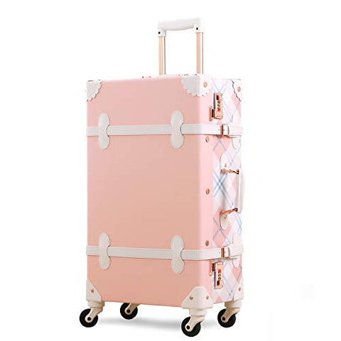 Unitravel Retro Rolling Suitcase Lightweight PU Trunk Luggage for Women