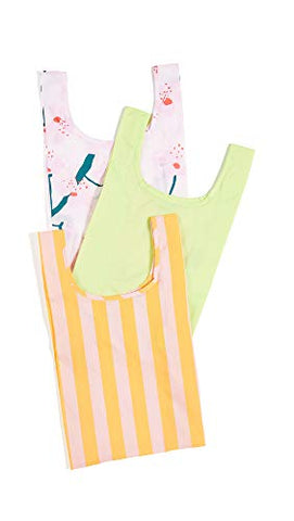 BAGGU Women's Baby Packable Bag Set of 3, Cherry Blossom/Lime/Marigold, Stripe, Floral, One Size