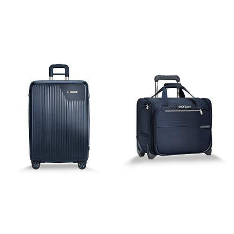Briggs & Riley Sympatico Navy Medium Expandable Spinner and Baseline Navy Rolling Cabin Bag