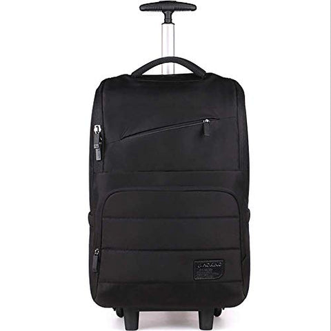 Backpack with Wheels Multi-Compartment Nylon Waterproof Business Rolling Backpack Hand Cabin Luggage Men Laptop Rucksack with Anti-Theft Zippers,Black