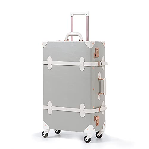 Unitravel Retro Luggage 26 inch Lightweight Women Cute Suitcase with  Spinner Wheels (Light Gray)