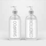 AylaMae Modern Refillable Shampoo and Conditioner Dispensers 500ml / 16.9oz PET Plastic Bottles with Leak Proof Pumps | Labels Printed Directly on Bottles