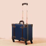 NZBZ Vintage Carry-On Suitcase Luggage with Rolling Spinner Wheels Retro Hardside Cute Travel Suitcase (Navy blue)