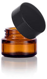 Amber Glass 5 ml 1/6 oz Small Thick Wall Balm Jars with Black Smooth Lids (6 pack)