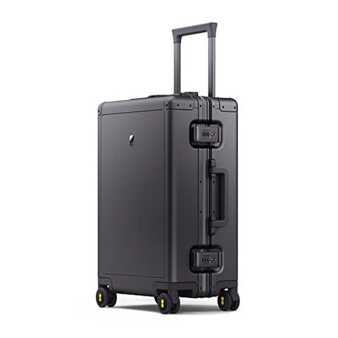 LEVEL8 Gibraltar Carry on Luggage, 20" Aluminum Frame Hardside Suitcase Zipperless Luggage with TSA Lock, 8 Spinner Wheels - Dark Grey