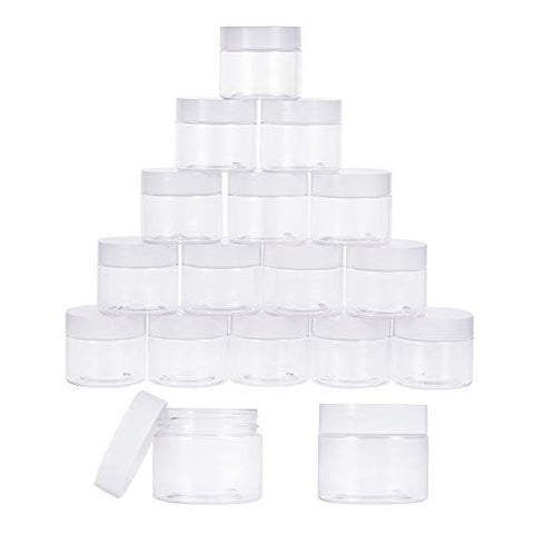 PandaHall Elite 18 Pieces 2 Oz Empty Clear Plastic Sample Containers Slime Storage Favor Jars Round Cosmetic Travel Pot with White Screw Cap Lids for Beads, Jewelry, Make Up, Nails Art, Cream