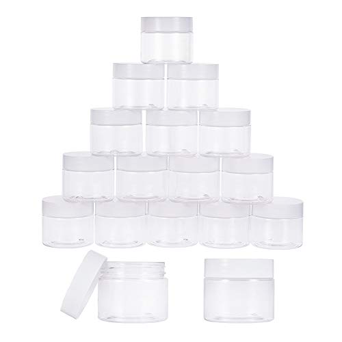 PandaHall Elite 18 Pieces 2 Oz Empty Clear Plastic Sample Containers Slime Storage Favor Jars Round Cosmetic Travel Pot with White Screw Cap Lids for Beads, Jewelry, Make Up, Nails Art, Cream
