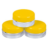 Houseables Sample Containers, 3 Gram Jars, 3 mL, 50 Pk, Yellow, BPA Free Plastic, Cosmetic Jar w/Lids, Screw Cap, Round Pot, 3g Empty Container, Small, Tiny, Tester Bottle, Make Up, Eye Shadow, Nails