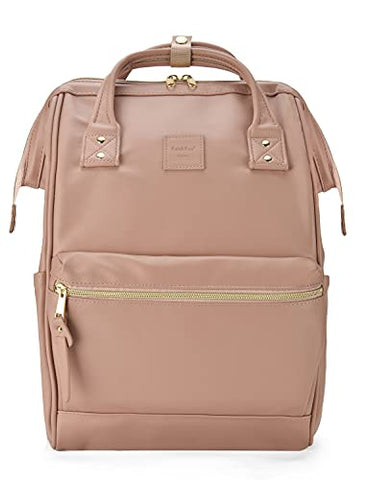 Kah&Kee Leather Backpack Diaper Bag Laptop Travel Doctor Teacher Bag For Women Man (Tan Pink II)