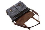 Devil Hunter Genuine Leather Vintage 16" Laptop Canvas Messenger Satchel Briefcase Bag Grey