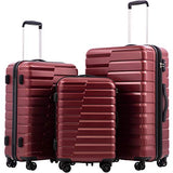 COOLIFE Luggage Expandable Suitcase PC+ABS 3 Piece Set with TSA Lock Spinner Carry on new fashion design (wine red, 3 piece set)