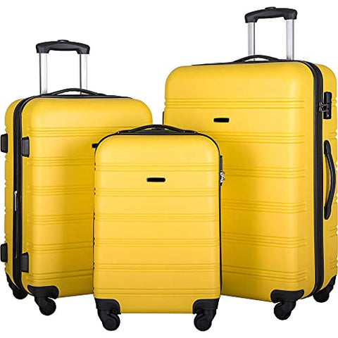 3 piece luggage set with TSA lock hard side swivel suitcase Yellow