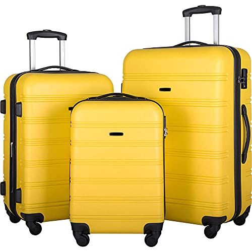3 piece luggage set with TSA lock hard side swivel suitcase Yellow