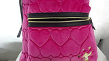 New! Betsey Johnson Fuchsia Velvet Quilted Hearts Backpack