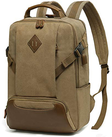 Laptop Backpack for Men,Kasqo Canvas Bookbag School Backpack for Adults,Work,Travel,Women Teacher w USB Port