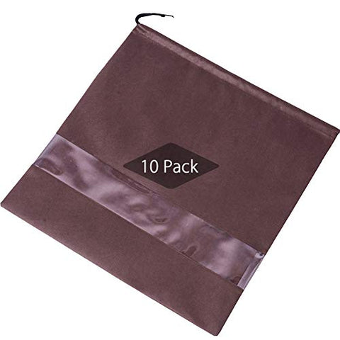 TINTON LIFE Set of 10 Non-woven 19.7"x19.7" Drawstring Dust Cover Bag with Visual Window for Handbags Purses Shoes(Coffee)
