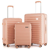 Coolife Luggage Suitcase 3 Piece Set expandable (only 28”) ABS+PC Spinner suitcase with TSA Lock carry on 20 in 24in 28in (sakura pink)