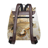 Butterfly Flower Art Women's Genuine Leather Backpack Bookbag School Purse Shoulder Bag