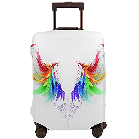 Travel Luggage Cover，Realistic Looking Feathers In Rainbow Color F，Washable Elastic Durable , With Concealed Zipper Suitcase Protector Fits For 25-28 Inch -L.