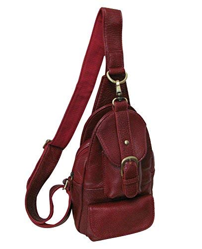 Amerileather Grylls Petite Cowhide Leather Multi-pocket Sling Backpack Burgundy