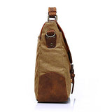 AUGUR Men's Vintage Genuine Leather Laptop Messenger Bags Canvas Satchel Shoulder Bag (Khaki)