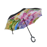 Reverse Umbrella Original Watercolor Painting Abstract Flowers Windproof