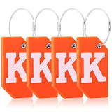 4 Pieces Initial Silicone Luggage Tags for Travel Baggage ID Labels Bag Suitcase Tag with Privacy Name Card and Stainless Steel Loop (Letter K)