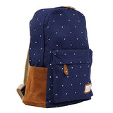 Damara Dots Canvas Fabric School Bags Backpack Rucksack,Navy Blue