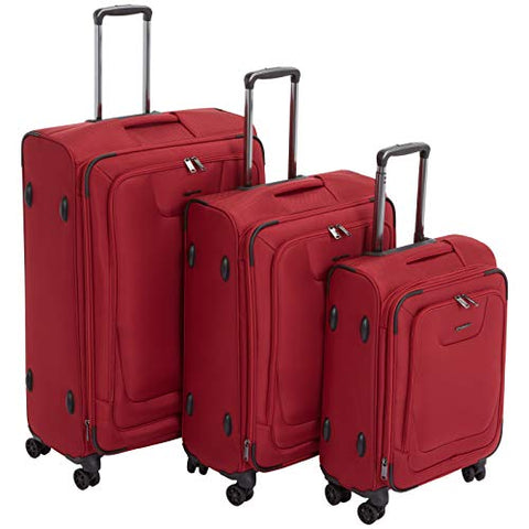 AmazonBasics Premium Expandable Softside Spinner Luggage With TSA Lock 3-Piece Set - 21/25/29-Inch, Red