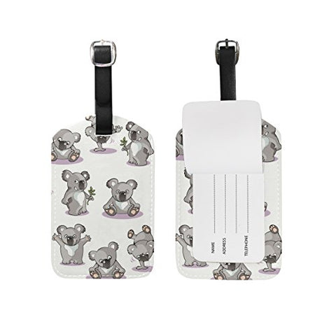 Cute Grey Koala Travel Leather Luggage Baggage Suitcases Tags Label Set of 2