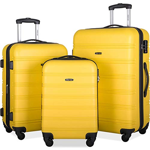 Merax Gold Lightweight 3-Piece Expandable ABS Hardshell Spinner Luggage Set with 3-Step Telescoping Handle and TSA Lock