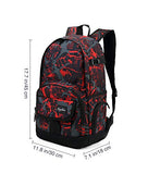 Ricky-H Red/Black Graffiti School Backpack for Girls & Boys Students, Men & Women, Lightweight with