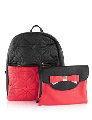 Betsey Johnson Women's Backpack with Crossbody Black/Red One Size