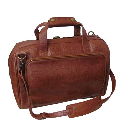 AmeriLeather Croco-Print 16" Leather Carry-On Weekend Duffel (Brown Croco-Print)