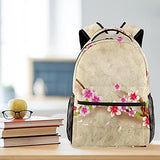 LORVIES Japanese Style Peach Blossom Flower Background Lightweight School Classic Backpack Travel Rucksack for Girls Women Kids Teens