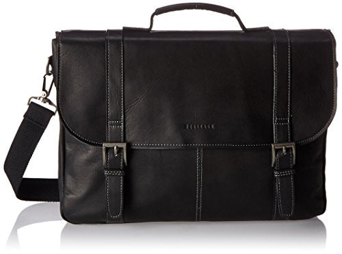 Heritage Travelware Colombian Leather Dual Compartment 16" Flapover Laptop Portfolio, Black