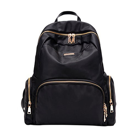 ABage Women's Nylon Backpack Chic Water Resistant Travel College Backpack Schoolbag, Black
