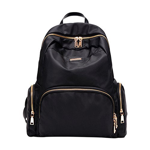 ABage Women's Nylon Backpack Chic Water Resistant Travel College Backpack Schoolbag, Black