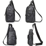 Babama Genuine Camo Leather Chest Bag For Men Crossbody Shoulder Purse Daypack