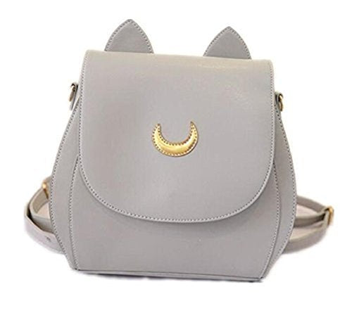 Yoyoshome Sailor Moon Anime Luna Usagi Tsukino Cosplay Pu Backpack School Bag (Light Gray)